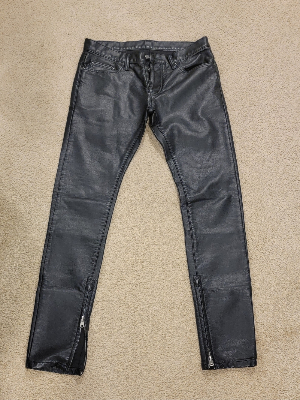 MNML Black Polyurethane Leather Ankle Zipper Pants 29